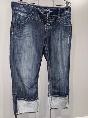 HARLEY-DAVIDSON Women’s Mid Rise Button Fly Distressed Denim Capri - 10